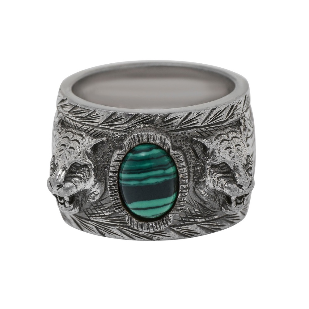 Gucci Blind for Love Sterling Silver, Green Zirconia Statement Ring Sz. 8
